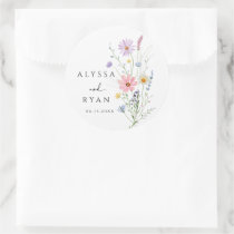 Delicate Wildflower Meadow Wedding Classic Round Sticker