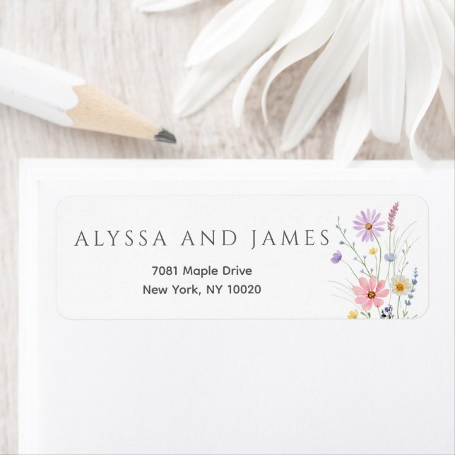 Delicate Wildflower Meadow Wedding Return Address Label (Insitu)