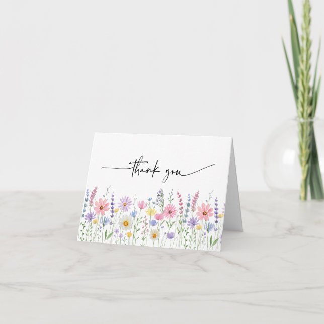 Delicate Wildflower Meadow Wedding Thank You Card (Front)