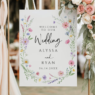 Delicate Wildflower meadow Wreath Wedding Welcome Foam Board