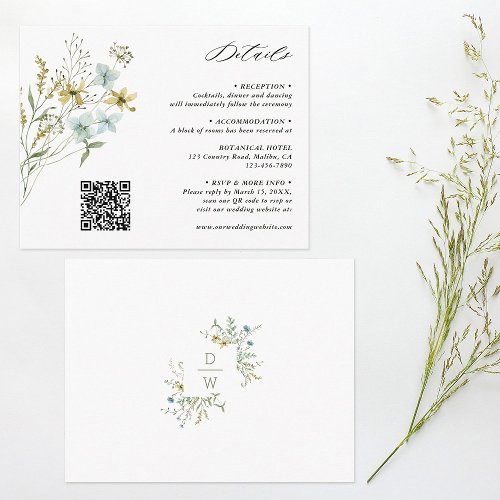 Delicate Wildflower Modern Boho Wedding Details Enclosure Card