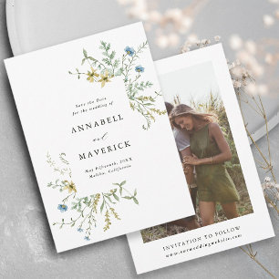 Delicate Wildflower Modern Boho Wedding Photo Save The Date