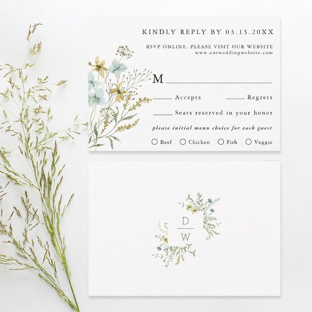 Delicate Wildflower Modern Boho Wedding RSVP Card (Front & Back)