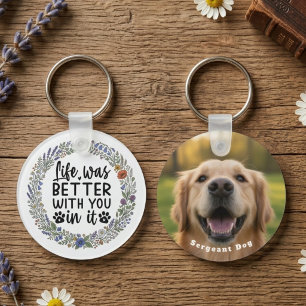 Delicate Wildflower Pet Memorial Paw Print Art Keychain