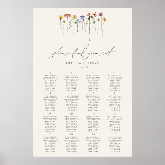 Delicate Wildflower Please Find Your Seating Chart (Front)