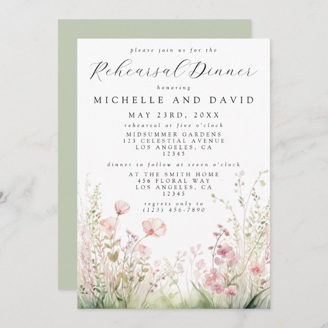 Delicate Wildflower Rehearsal Dinner Invitation (Front/Back)
