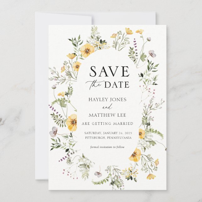 Delicate Wildflower Save the Date Invitation (Front)