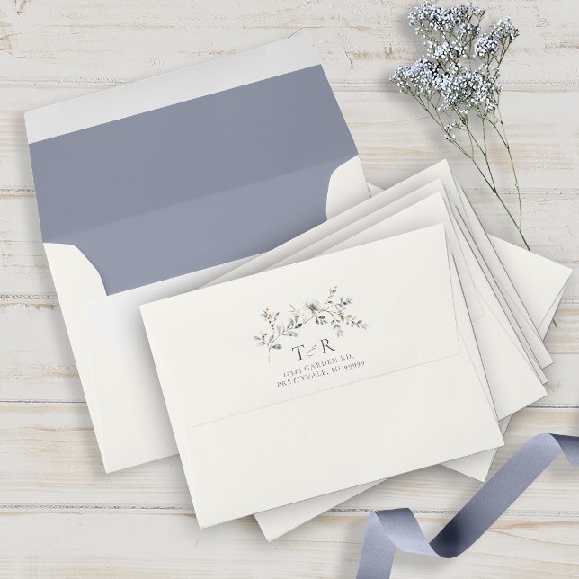 Delicate Wildflower Watercolor Ivory/Blue  ID1102 Envelope (Creator Uploaded)