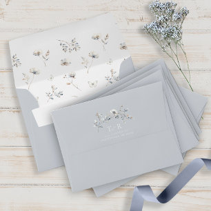 Delicate Wildflower Watercolor Lt Blue Gray ID1102 Envelope
