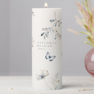 Delicate Wildflower Watercolor Wedding ID1102 Pillar Candle