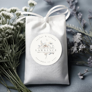 Delicate Wildflower Watercolor Wedding Name ID1102 Classic Round Sticker