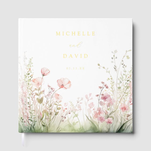 Delicate Wildflower Wedding Foil Guest Book (Front)