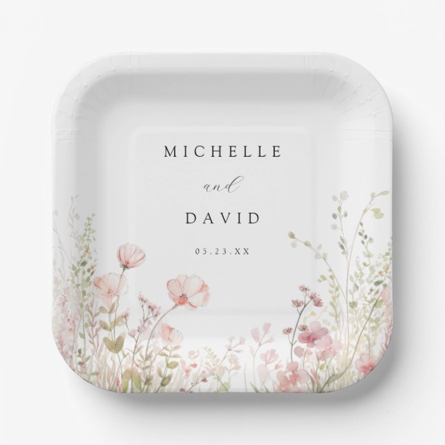 Delicate Wildflower Wedding Paper Plates (Front)
