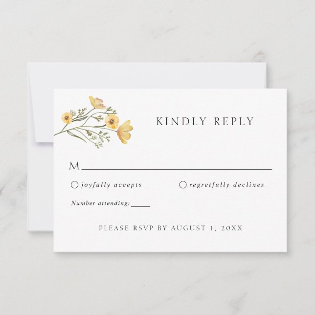 Delicate Wildflower Yellow Wedding RSVP Response Invitation (Front)