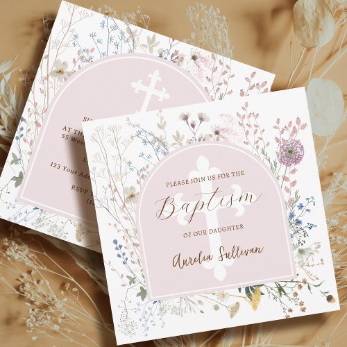 Delicate Wildflowers Arch Baptism Invitation