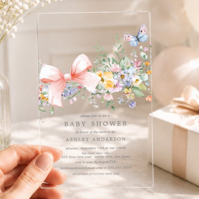 Delicate Wildflowers Baby Shower  Acrylic Invitations (Creator Uploaded)