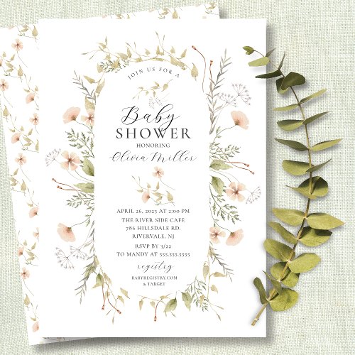 Delicate Wildflowers Baby Shower Invitation