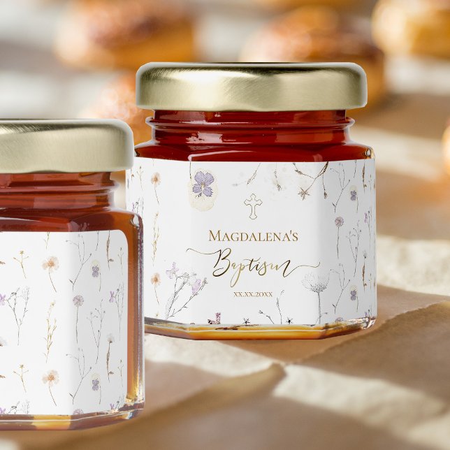 delicate wildflowers Baptism Honey Jar Favors (Creator Uploaded)