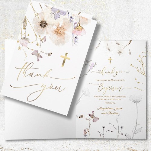 delicate wildflowers Baptism thank you for coming Card