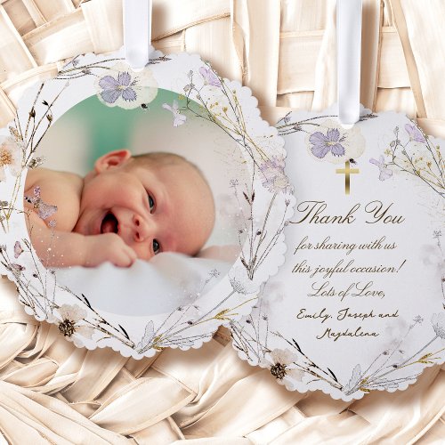 delicate wildflowers Baptism thank you  Ornament Card