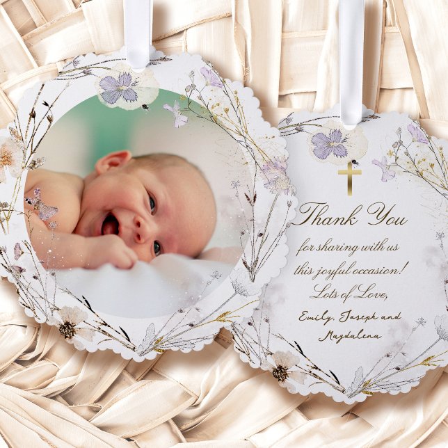 delicate wildflowers Baptism thank you  Ornament Card (Creator Uploaded)
