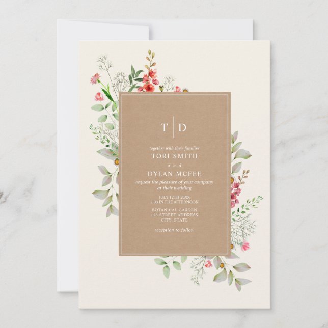 Delicate Wildflowers Botanical Cardstock Wedding Invitation (Front)