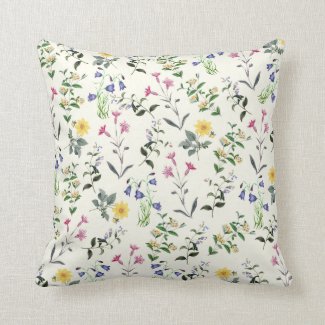 Delicate Wildflowers Botanical Floral Pillow 16x16