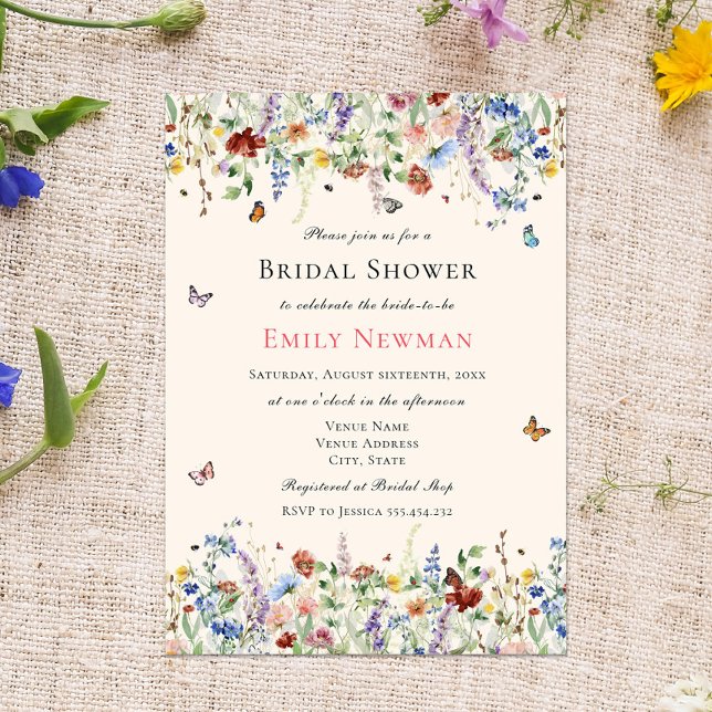Delicate Wildflowers & Butterflies Bridal Shower Invitation (Creator Uploaded)