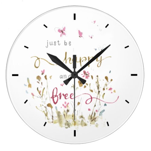 Delicate Wildflowers Butterflies Watercolor Quote Large Clock