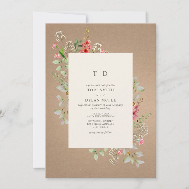 Delicate Wildflowers Cardstock Botanical Wedding  Invitation (Front)