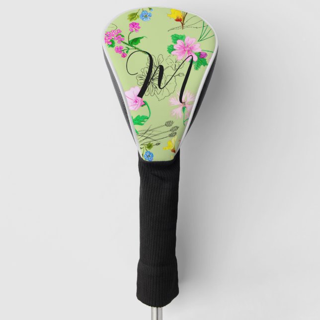 Delicate wildflowers in light green. Custom Golf Head Cover (Front)