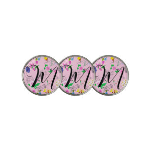 Delicate wildflowers in pink. Custom Golf Ball Marker