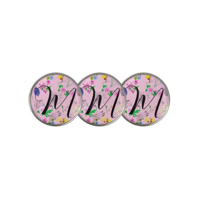 Delicate wildflowers in pink. Custom Golf Ball Marker (3 Up)