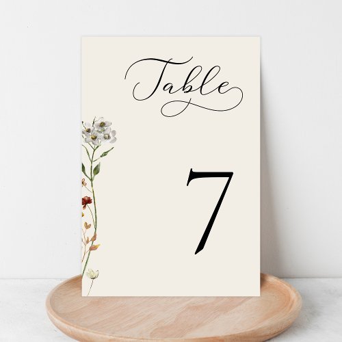 Delicate Wildflowers Ivory Wedding Table Number 7 