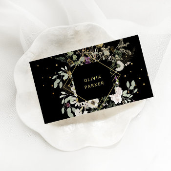 Delicate Wildflowers On Black Business Card by christine592 at Zazzle