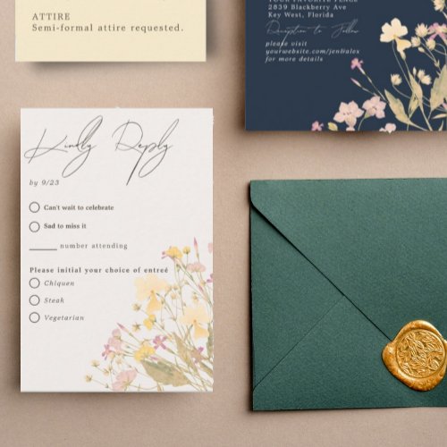 Delicate Wildflowers Pale Colors Meal RSVP Card