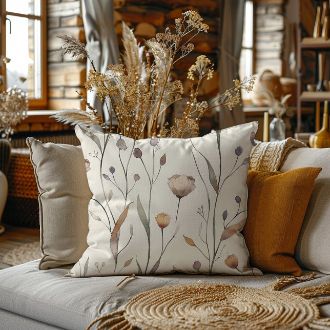 Delicate Wildflowers Throw Pillow (This pretty pillow with its delicate wildflowers is perfect for any boho style room.)