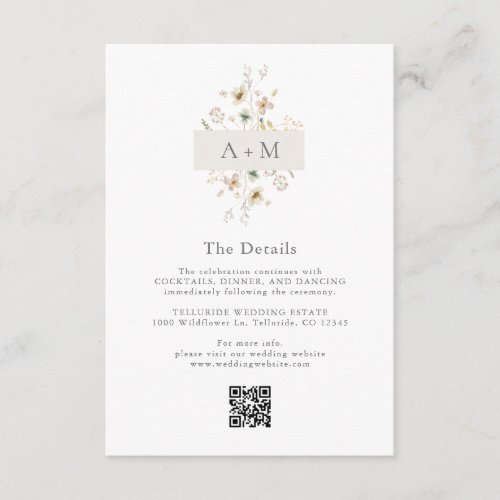 Delicate Wildflowers Wedding Details Enclosure Card