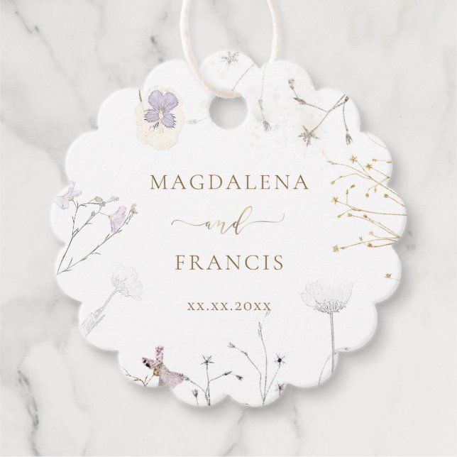 delicate wildflowers wedding favor tags (Front)