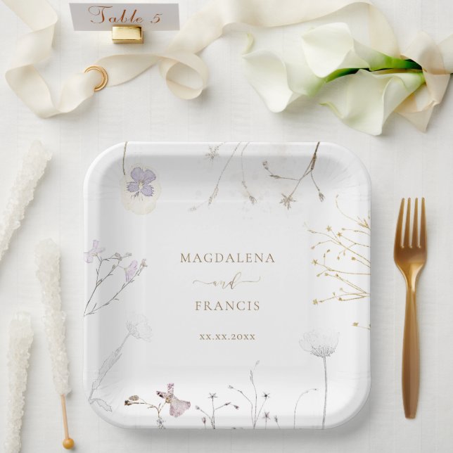 delicate wildflowers wedding paper plates (Wedding)
