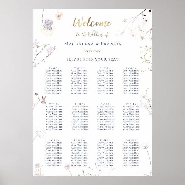 delicate wildflowers wedding seating chart (Front)