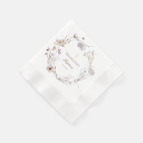 delicate wildflowers wreath Baptism Paper Napkin