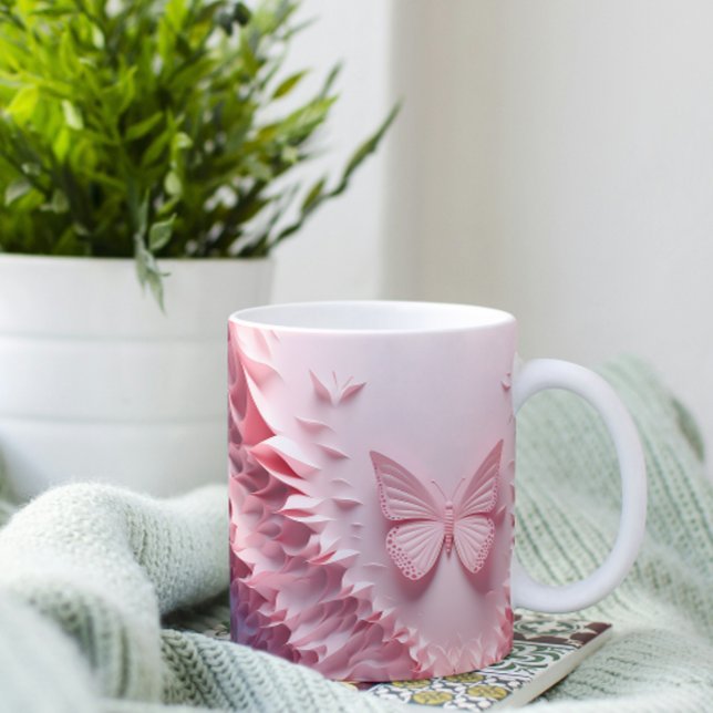 Delicate Wings: Pink 3D Butterfly Symphony Mug (Creator Uploaded)
