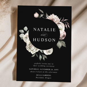 Delicate Winter Floral Frame Black Wedding Invitation