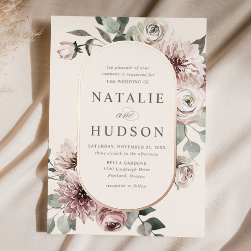 Delicate Winter Floral Frame Ivory Wedding Foil Invitation