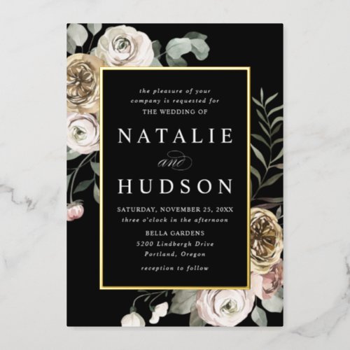 Delicate Winter Floral Frame Wedding Foil Invitation