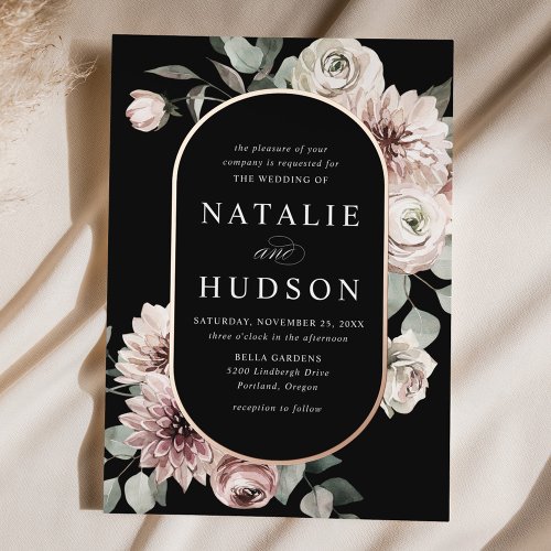 Delicate Winter Floral Frame Wedding Foil Invitation