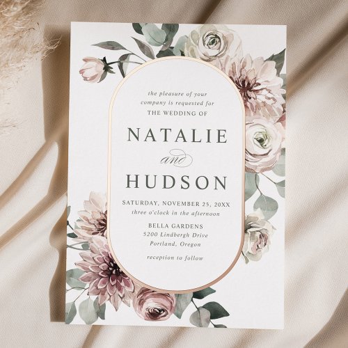 Delicate Winter Floral Frame Wedding  Foil Invitation