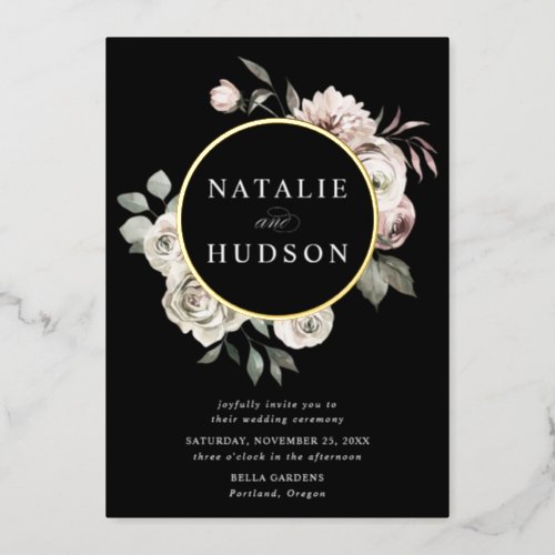 Delicate Winter Floral Frame Wedding Foil Invitation