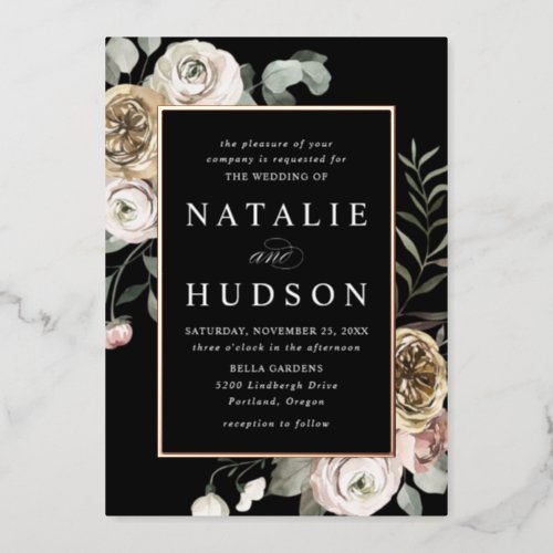 Delicate Winter Floral Frame Wedding Foil Invitation